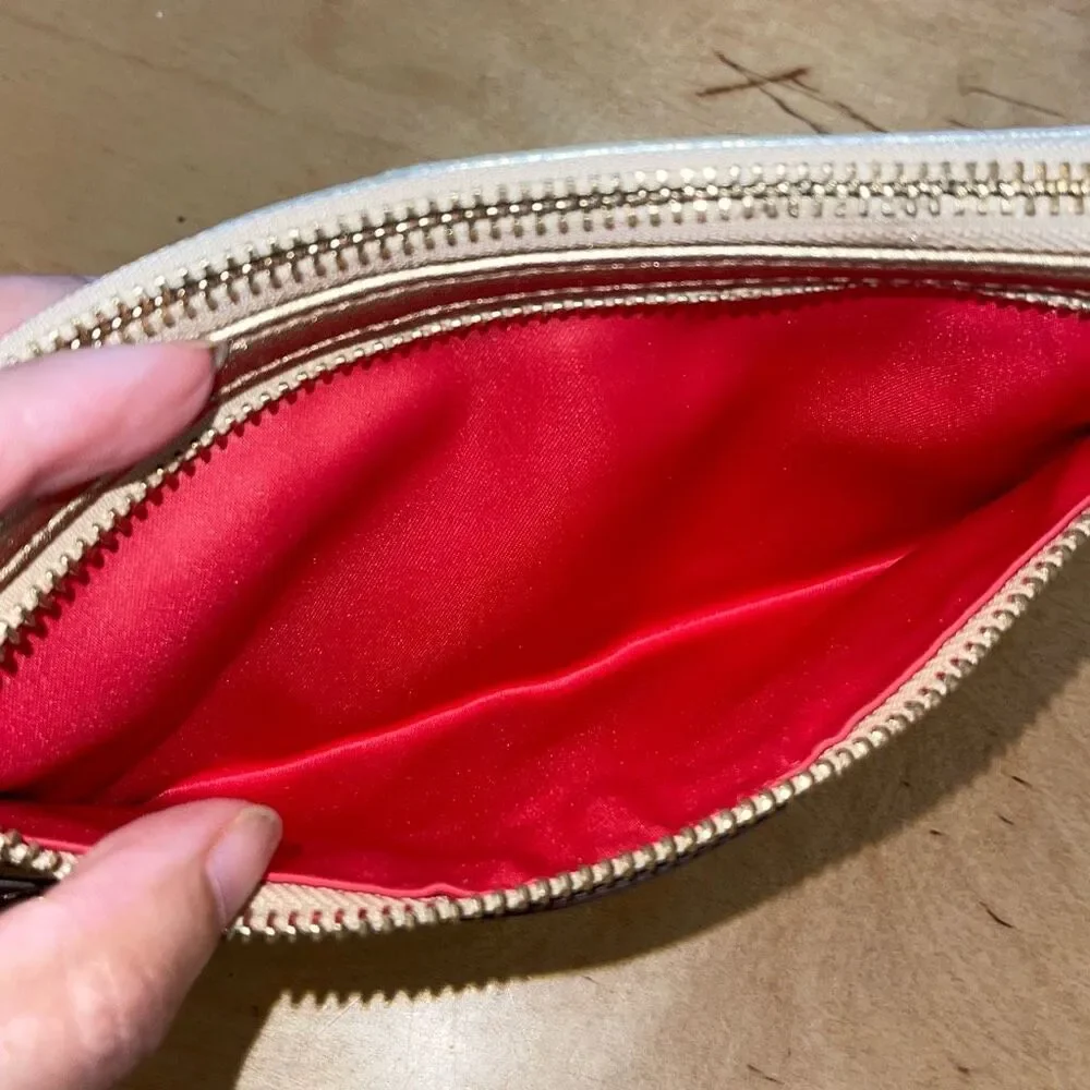 Coach Leather Wristlet Metallic Gold Triple Zippy Pocket - Picture 6 of 9